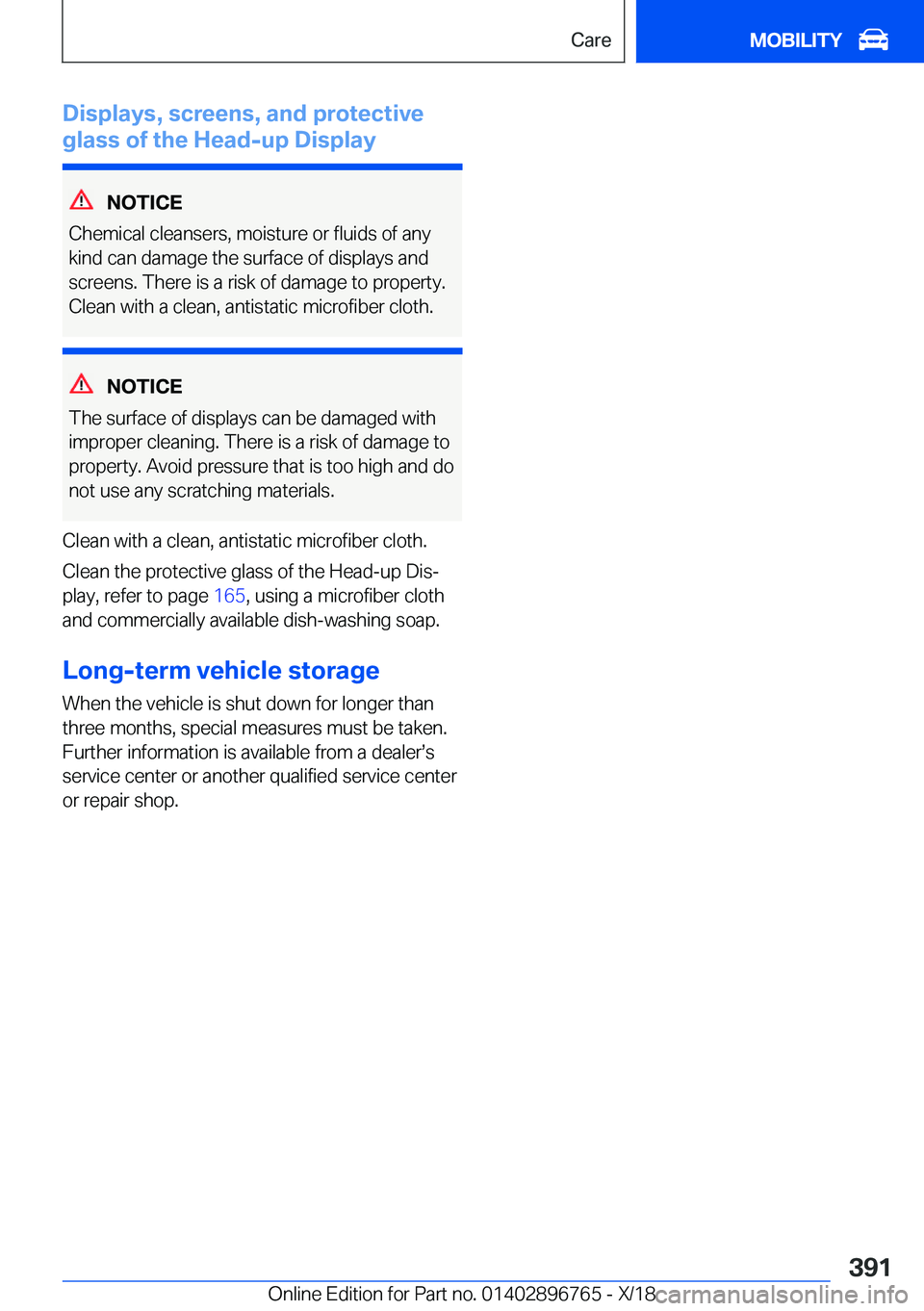 BMW X5 2019  Owners Manual �D�i�s�p�l�a�y�s�,��s�c�r�e�e�n�s�,��a�n�d��p�r�o�t�e�c�t�i�v�e
�g�l�a�s�s��o�f��t�h�e��H�e�a�d�-�u�p��D�i�s�p�l�a�y
�N�O�T�I�C�E
�C�h�e�m�i�c�a�l��c�l�e�a�n�s�e�r�s�,��m�o�i�s�t�u�r�e��o�r�