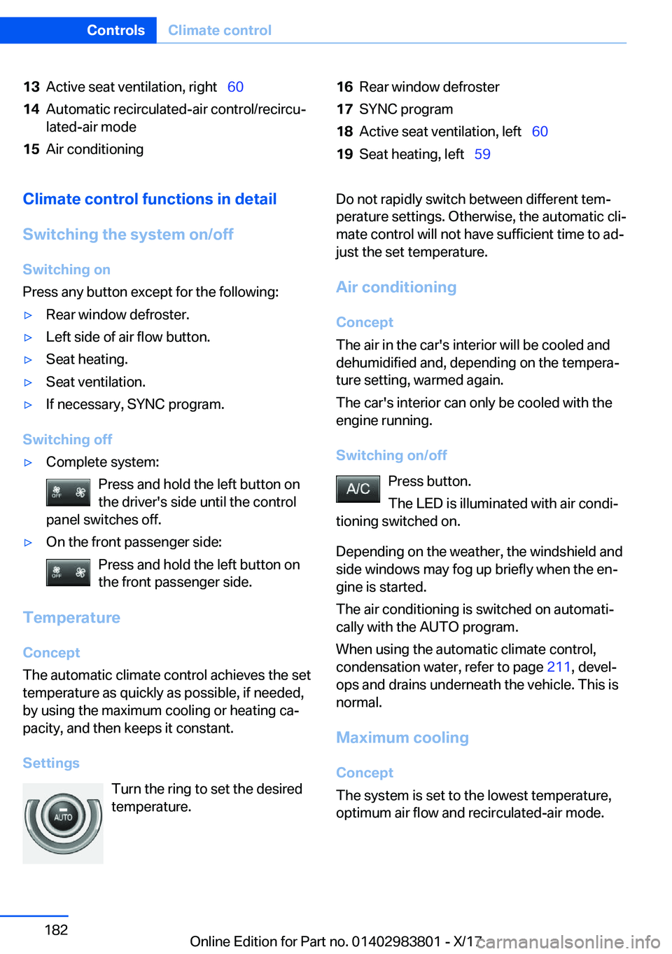 BMW X5 2018  Owners Manual �1�3�A�c�t�i�v�e� �s�e�a�t� �v�e�n�t�i�l�a�t�i�o�n�,� �r�i�g�h�t\_�6�0�1�4�A�u�t�o�m�a�t�i�c� �r�e�c�i�r�c�u�l�a�t�e�d�-�a�i�r� �c�o�n�t�r�o�l�/�r�e�c�i�r�c�uj
�l�a�t�e�d�-�a�i�r� �m�o�d�e�1�5�A�i�