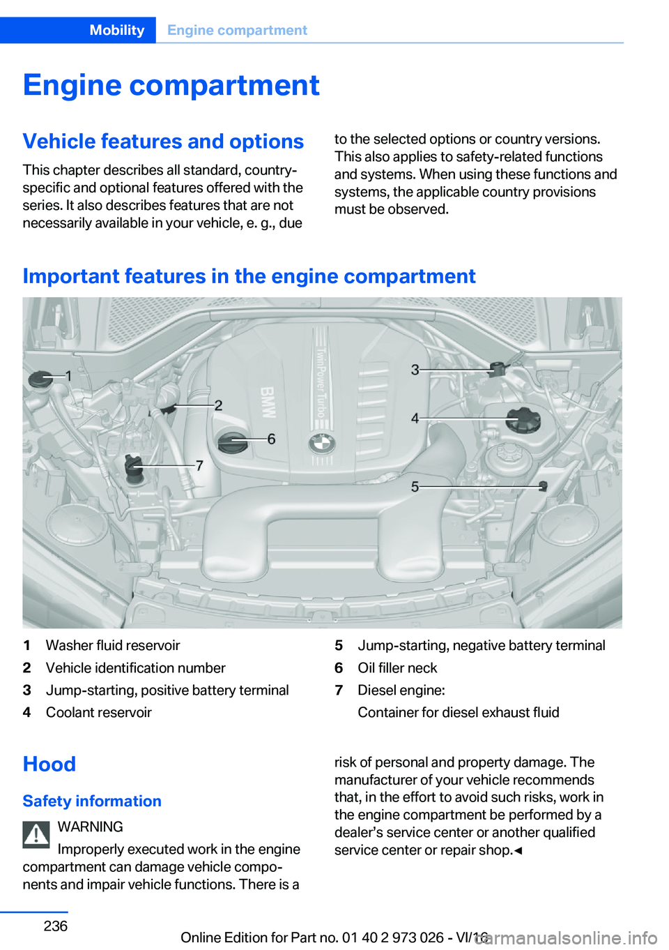 BMW X5 2017  Owners Manual �E�n�g�i�n�e��c�o�m�p�a�r�t�m�e�n�t�V�e�h�i�c�l�e��f�e�a�t�u�r�e�s��a�n�d��o�p�t�i�o�n�s�T�h�i�s� �c�h�a�p�t�e�r� �d�e�s�c�r�i�b�e�s� �a�l�l� �s�t�a�n�d�a�r�d�,� �c�o�u�n�t�r�y�-�s�p�e�c�i�f�i�c� 