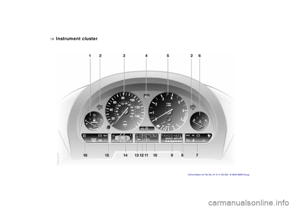 BMW X5 3.0I 2001 User Guide  
18n
 
Instrument cluster 
530us002 