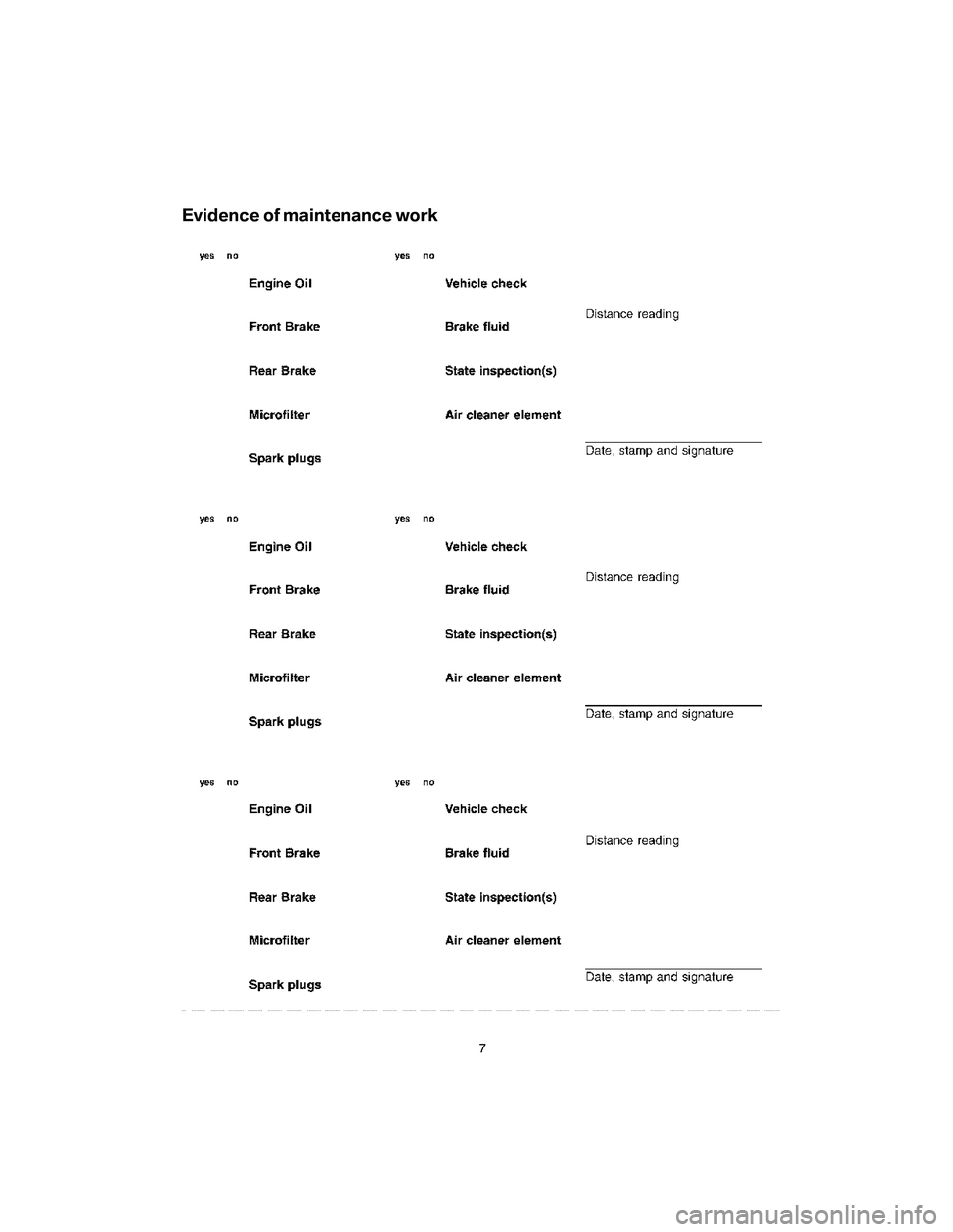 BMW X5 4.8I SAV 2007 User Guide Evidence of maintenance work
7 