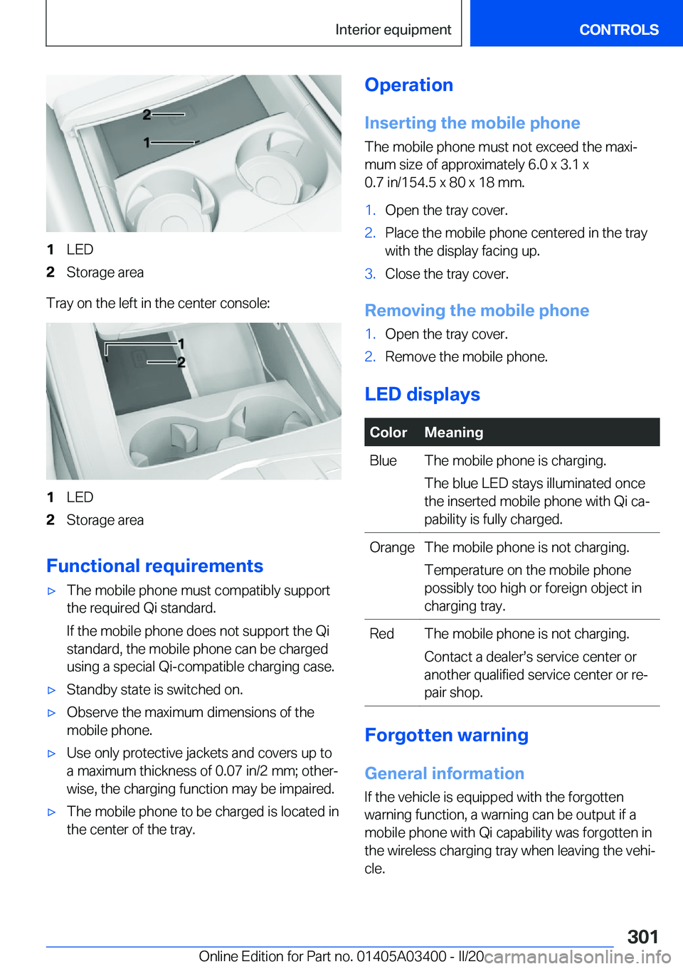 BMW X5M 2020  Owners Manual �1�L�E�D�2�S�t�o�r�a�g�e��a�r�e�a
�T�r�a�y��o�n��t�h�e��l�e�f�t��i�n��t�h�e��c�e�n�t�e�r��c�o�n�s�o�l�e�:
�1�L�E�D�2�S�t�o�r�a�g�e��a�r�e�a
�F�u�n�c�t�i�o�n�a�l��r�e�q�u�i�r�e�m�e�n�t�s
'