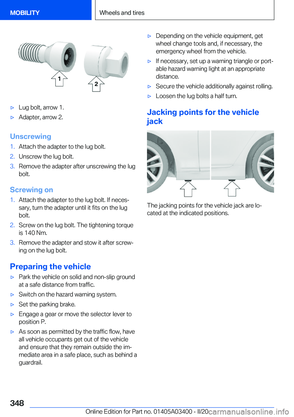 BMW X5M 2020  Owners Manual 'x�L�u�g��b�o�l�t�,��a�r�r�o�w��1�.'x�A�d�a�p�t�e�r�,��a�r�r�o�w��2�.
�U�n�s�c�r�e�w�i�n�g
�1�.�A�t�t�a�c�h��t�h�e��a�d�a�p�t�e�r��t�o��t�h�e��l�u�g��b�o�l�t�.�2�.�U�n�s�c�r�e�w��t