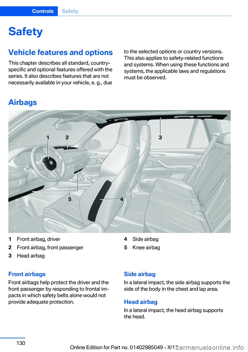 BMW X5M 2018  Owners Manual �S�a�f�e�t�y�V�e�h�i�c�l�e��f�e�a�t�u�r�e�s��a�n�d��o�p�t�i�o�n�s
�T�h�i�s� �c�h�a�p�t�e�r� �d�e�s�c�r�i�b�e�s� �a�l�l� �s�t�a�n�d�a�r�d�,� �c�o�u�n�t�r�y�- �s�p�e�c�i�f�i�c� �a�n�d� �o�p�t�i�o�n�a