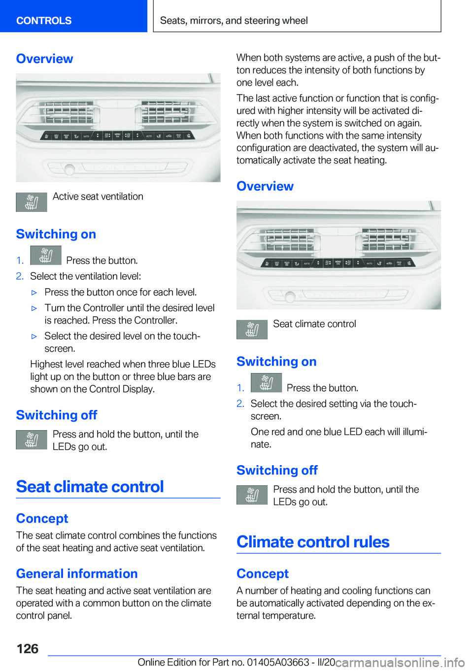 BMW X5 PLUG-IN HYBRID 2021  Owners Manual �O�v�e�r�v�i�e�w
�A�c�t�i�v�e��s�e�a�t��v�e�n�t�i�l�a�t�i�o�n
�S�w�i�t�c�h�i�n�g��o�n
�1�.���P�r�e�s�s��t�h�e��b�u�t�t�o�n�.�2�.�S�e�l�e�c�t��t�h�e��v�e�n�t�i�l�a�t�i�o�n��l�e�v�e�l�:'x�