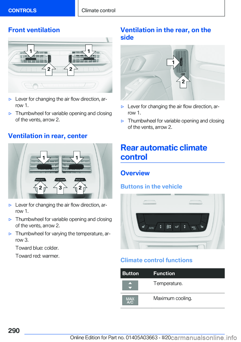 BMW X5 PLUG-IN HYBRID 2021  Owners Manual �F�r�o�n�t��v�e�n�t�i�l�a�t�i�o�n'x�L�e�v�e�r��f�o�r��c�h�a�n�g�i�n�g��t�h�e��a�i�r��f�l�o�w��d�i�r�e�c�t�i�o�n�,��a�r#j
�r�o�w��1�.'x�T�h�u�m�b�w�h�e�e�l��f�o�r��v�a�r�i�a�b�l�e��