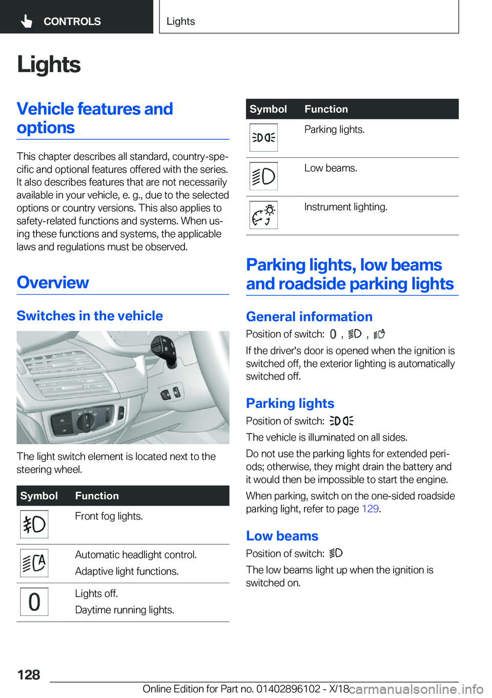 BMW X6 2019  Owners Manual �L�i�g�h�t�s�V�e�h�i�c�l�e��f�e�a�t�u�r�e�s��a�n�d�o�p�t�i�o�n�s
�T�h�i�s��c�h�a�p�t�e�r��d�e�s�c�r�i�b�e�s��a�l�l��s�t�a�n�d�a�r�d�,��c�o�u�n�t�r�y�-�s�p�ej�c�i�f�i�c��a�n�d��o�p�t�i�o�n�a�