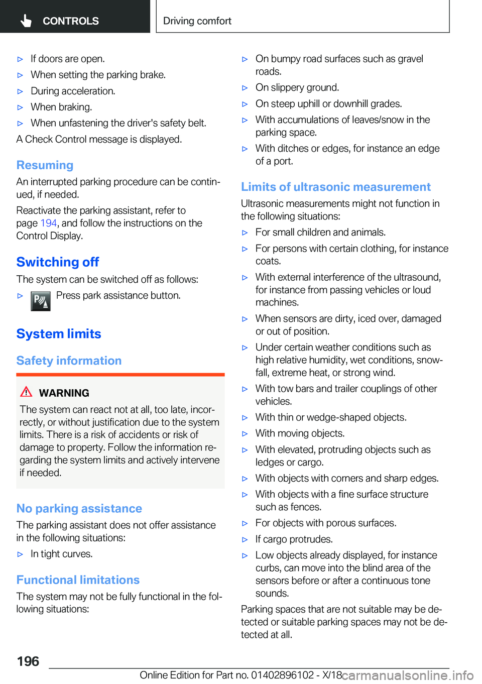 BMW X6 2019  Owners Manual 'x�I�f��d�o�o�r�s��a�r�e��o�p�e�n�.'x�W�h�e�n��s�e�t�t�i�n�g��t�h�e��p�a�r�k�i�n�g��b�r�a�k�e�.'x�D�u�r�i�n�g��a�c�c�e�l�e�r�a�t�i�o�n�.'x�W�h�e�n��b�r�a�k�i�n�g�.'x�W�h�e