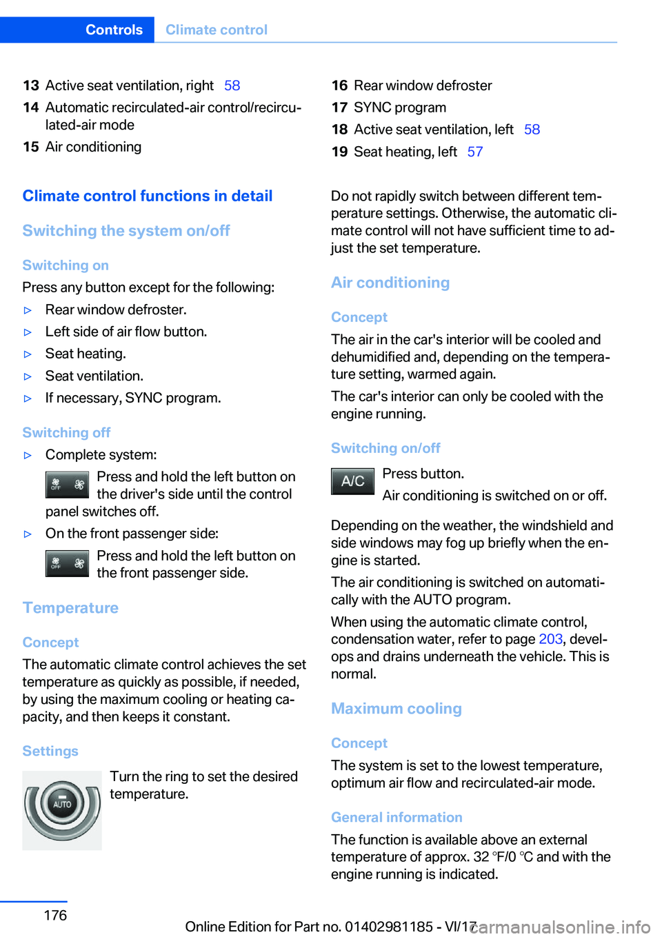 BMW X6 2018  Owners Manual �1�3�A�c�t�i�v�e� �s�e�a�t� �v�e�n�t�i�l�a�t�i�o�n�,� �r�i�g�h�t\_�5�8�1�4�A�u�t�o�m�a�t�i�c� �r�e�c�i�r�c�u�l�a�t�e�d�-�a�i�r� �c�o�n�t�r�o�l�/�r�e�c�i�r�c�uj
�l�a�t�e�d�-�a�i�r� �m�o�d�e�1�5�A�i�