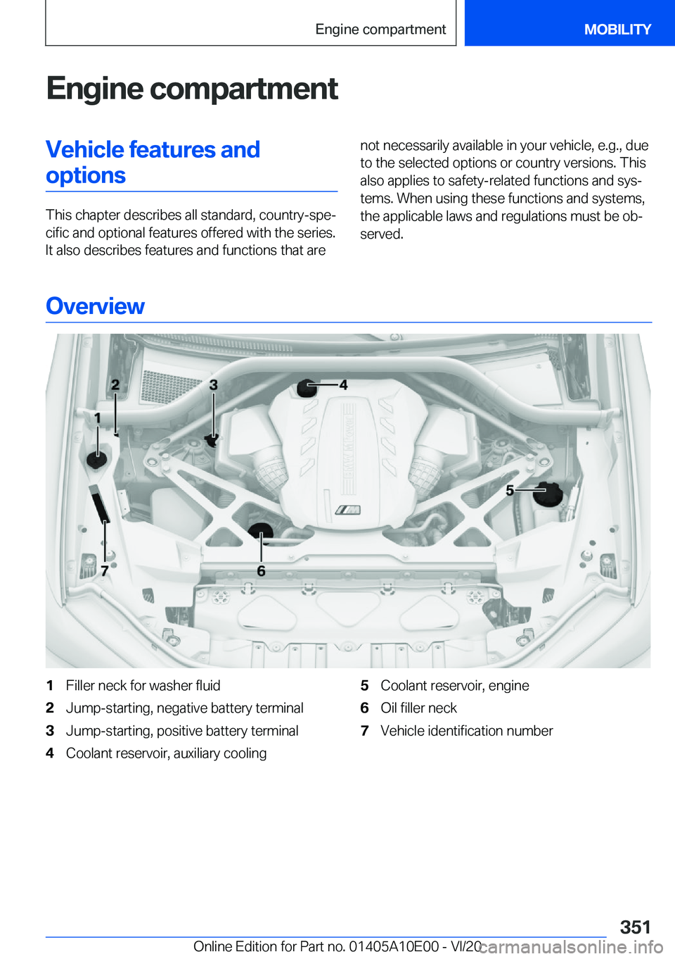 BMW X6 M 2021  Owners Manual �E�n�g�i�n�e��c�o�m�p�a�r�t�m�e�n�t�V�e�h�i�c�l�e��f�e�a�t�u�r�e�s��a�n�d�o�p�t�i�o�n�s
�T�h�i�s��c�h�a�p�t�e�r��d�e�s�c�r�i�b�e�s��a�l�l��s�t�a�n�d�a�r�d�,��c�o�u�n�t�r�y�-�s�p�e#j�c�i�f�i�c�