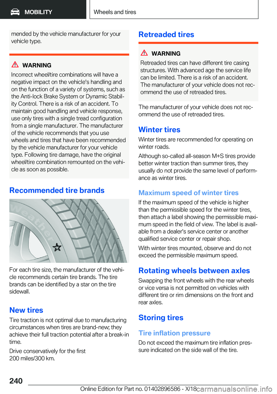 BMW X6 M 2019  Owners Manual �m�e�n�d�e�d��b�y��t�h�e��v�e�h�i�c�l�e��m�a�n�u�f�a�c�t�u�r�e�r��f�o�r��y�o�u�r
�v�e�h�i�c�l�e��t�y�p�e�.
�W�A�R�N�I�N�G
�I�n�c�o�r�r�e�c�t��w�h�e�e�l�/�t�i�r�e��c�o�m�b�i�n�a�t�i�o�n�s��w�