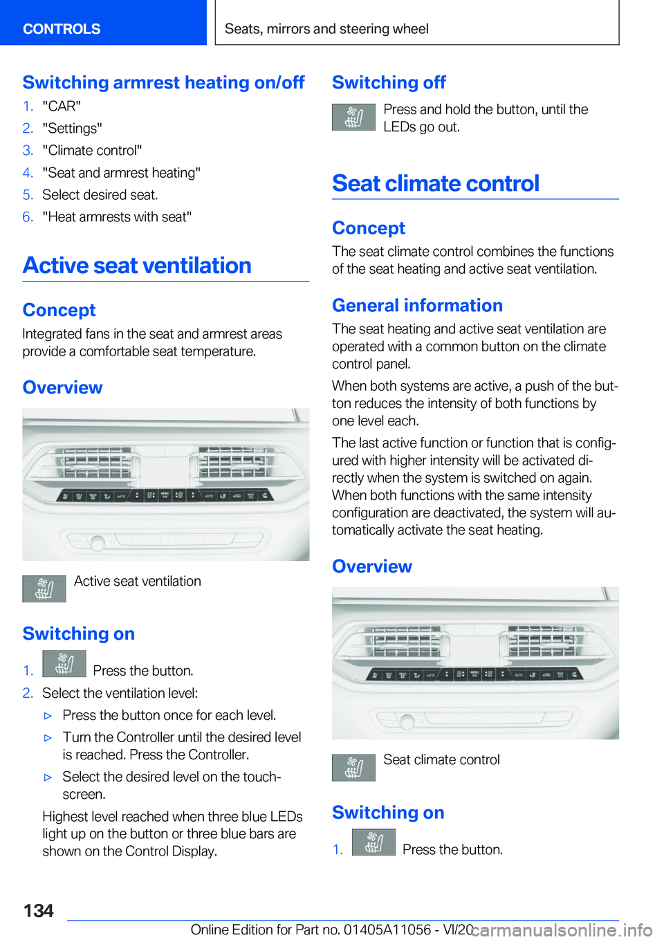 BMW X7 2021  Owners Manual �S�w�i�t�c�h�i�n�g��a�r�m�r�e�s�t��h�e�a�t�i�n�g��o�n�/�o�f�f�1�.�"�C�A�R�"�2�.�"�S�e�t�t�i�n�g�s�"�3�.�"�C�l�i�m�a�t�e��c�o�n�t�r�o�l�"�4�.�"�S�e�a�t��a�n�d��a�r�m�r