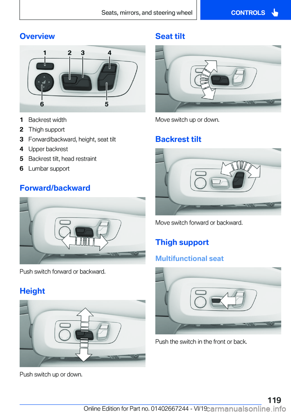 BMW X7 2020  Owners Manual �O�v�e�r�v�i�e�w�1�B�a�c�k�r�e�s�t��w�i�d�t�h�2�T�h�i�g�h��s�u�p�p�o�r�t�3�F�o�r�w�a�r�d�/�b�a�c�k�w�a�r�d�,��h�e�i�g�h�t�,��s�e�a�t��t�i�l�t�4�U�p�p�e�r��b�a�c�k�r�e�s�t�5�B�a�c�k�r�e�s�t��t�i