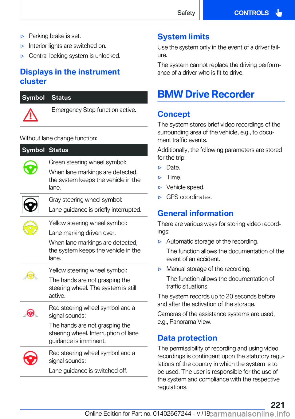 BMW X7 2020  Owners Manual 'x�P�a�r�k�i�n�g��b�r�a�k�e��i�s��s�e�t�.'x�I�n�t�e�r�i�o�r��l�i�g�h�t�s��a�r�e��s�w�i�t�c�h�e�d��o�n�.'x�C�e�n�t�r�a�l��l�o�c�k�i�n�g��s�y�s�t�e�m��i�s��u�n�l�o�c�k�e�d�.
�D�i�