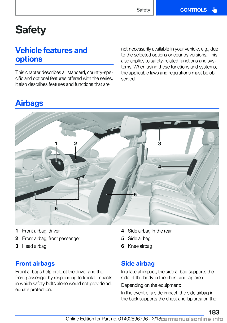 BMW X7 2019  Owners Manual �S�a�f�e�t�y�V�e�h�i�c�l�e��f�e�a�t�u�r�e�s��a�n�d�o�p�t�i�o�n�s
�T�h�i�s��c�h�a�p�t�e�r��d�e�s�c�r�i�b�e�s��a�l�l��s�t�a�n�d�a�r�d�,��c�o�u�n�t�r�y�-�s�p�ej�c�i�f�i�c��a�n�d��o�p�t�i�o�n�a�