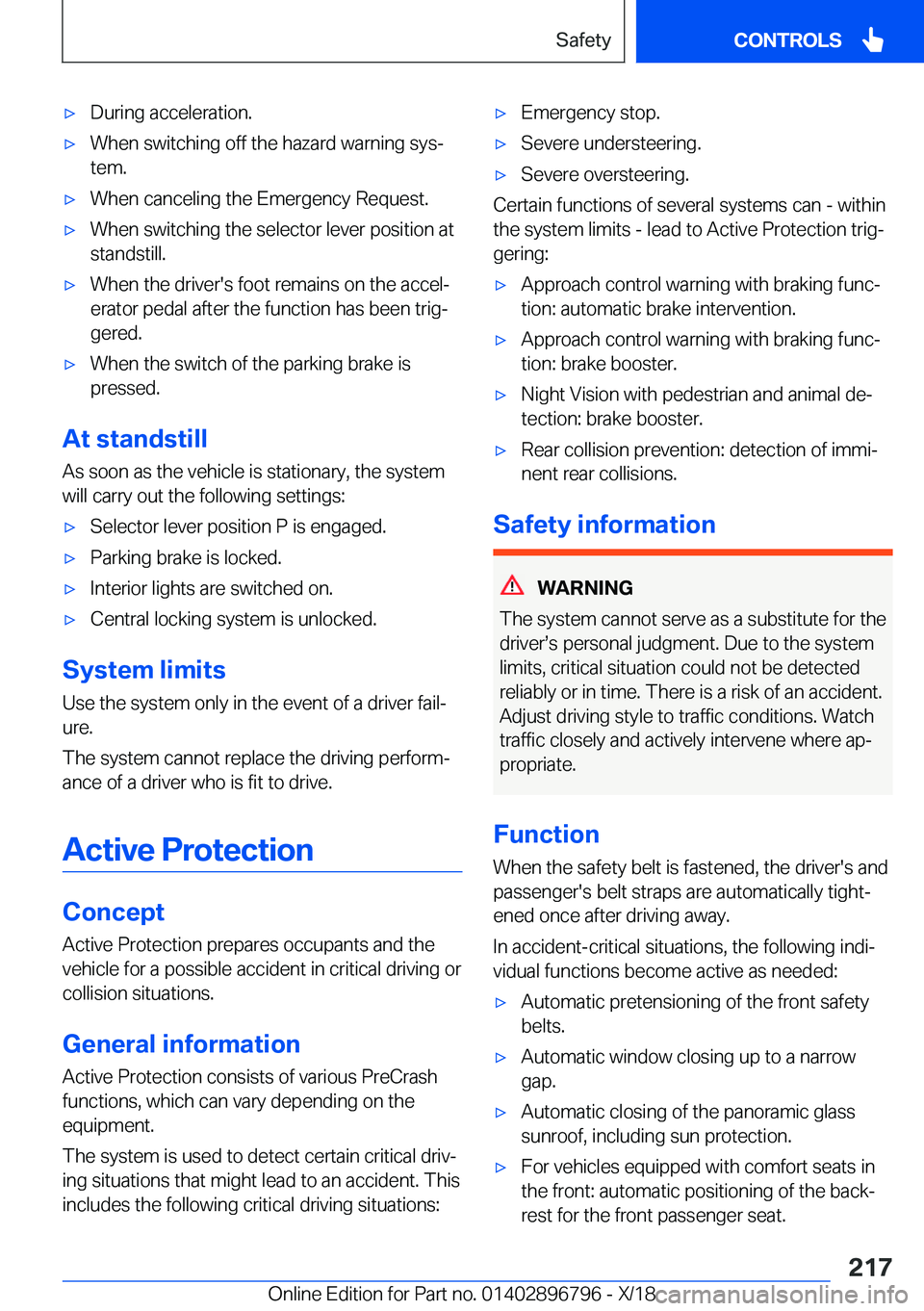 BMW X7 2019  Owners Manual 'x�D�u�r�i�n�g��a�c�c�e�l�e�r�a�t�i�o�n�.'x�W�h�e�n��s�w�i�t�c�h�i�n�g��o�f�f��t�h�e��h�a�z�a�r�d��w�a�r�n�i�n�g��s�y�sj�t�e�m�.'x�W�h�e�n��c�a�n�c�e�l�i�n�g��t�h�e��E�m�e�r�g�e