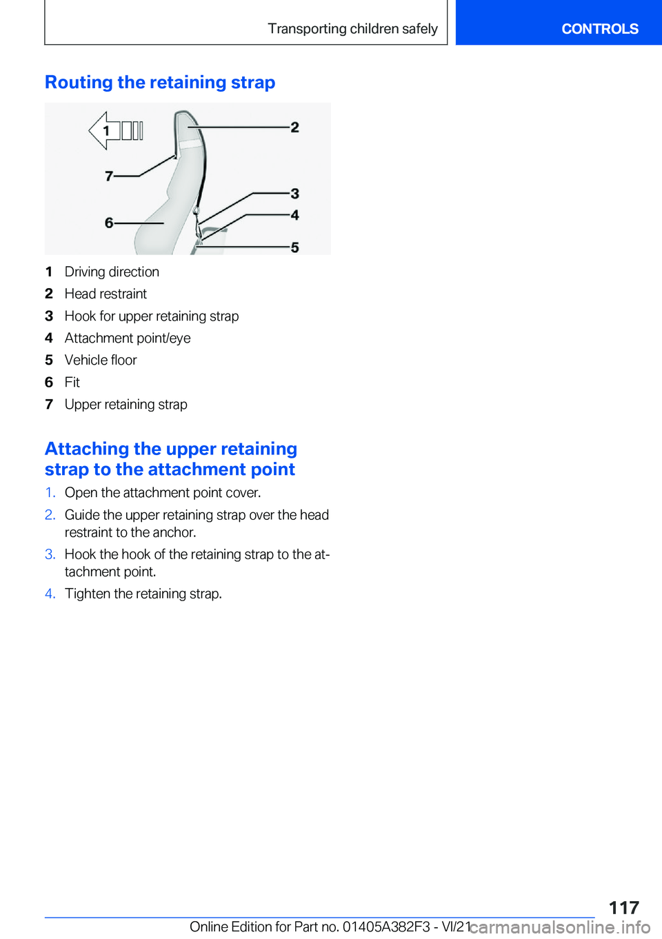 BMW Z4 2022  Owners Manual �R�o�u�t�i�n�g��t�h�e��r�e�t�a�i�n�i�n�g��s�t�r�a�p�1�D�r�i�v�i�n�g��d�i�r�e�c�t�i�o�n�2�H�e�a�d��r�e�s�t�r�a�i�n�t�3�H�o�o�k��f�o�r��u�p�p�e�r��r�e�t�a�i�n�i�n�g��s�t�r�a�p�4�A�t�t�a�c�h�m�e