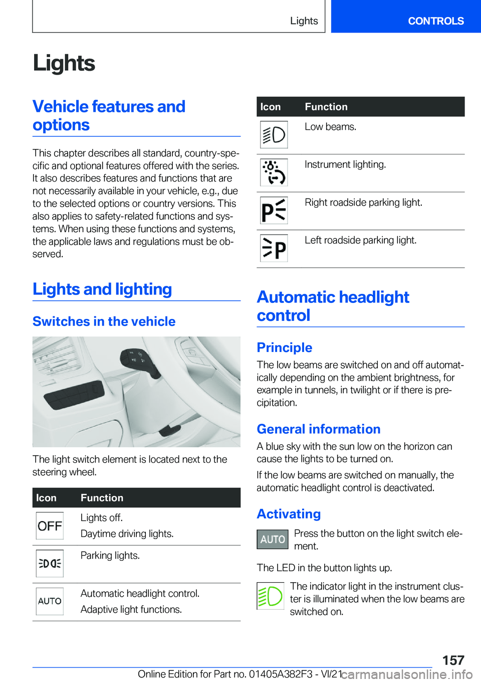 BMW Z4 2022  Owners Manual �L�i�g�h�t�s�V�e�h�i�c�l�e��f�e�a�t�u�r�e�s��a�n�d�o�p�t�i�o�n�s
�T�h�i�s��c�h�a�p�t�e�r��d�e�s�c�r�i�b�e�s��a�l�l��s�t�a�n�d�a�r�d�,��c�o�u�n�t�r�y�-�s�p�e#j�c�i�f�i�c��a�n�d��o�p�t�i�o�n�a�