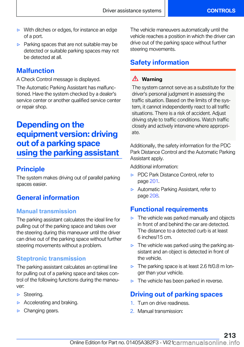 BMW Z4 2022  Owners Manual 'x�W�i�t�h��d�i�t�c�h�e�s��o�r��e�d�g�e�s�,��f�o�r��i�n�s�t�a�n�c�e��a�n��e�d�g�e
�o�f��a��p�o�r�t�.'x�P�a�r�k�i�n�g��s�p�a�c�e�s��t�h�a�t��a�r�e��n�o�t��s�u�i�t�a�b�l�e��m�a�y�