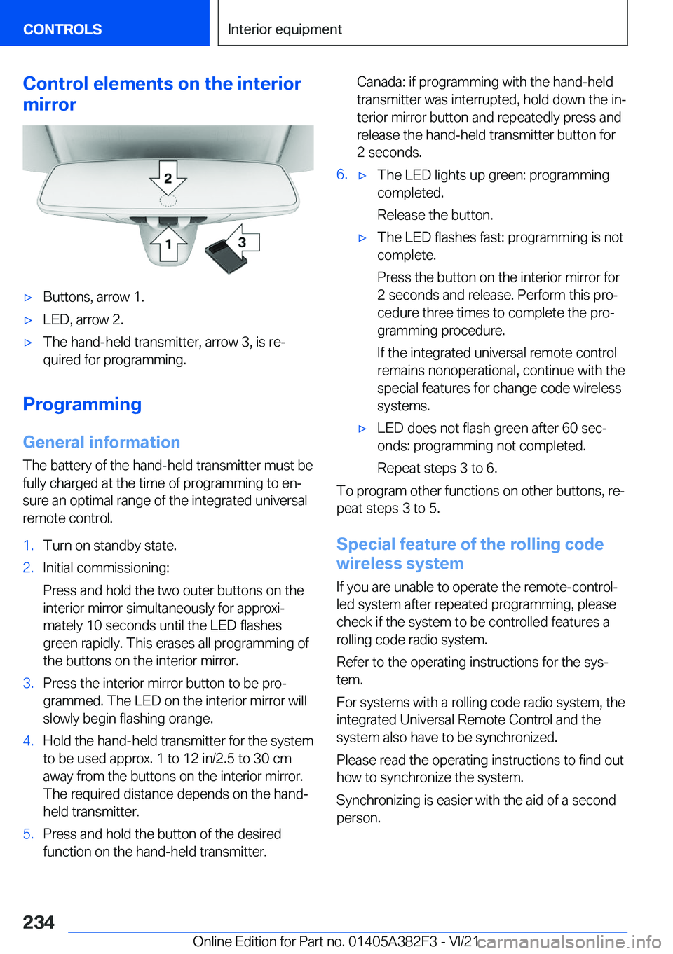 BMW Z4 2022  Owners Manual �C�o�n�t�r�o�l��e�l�e�m�e�n�t�s��o�n��t�h�e��i�n�t�e�r�i�o�r
�m�i�r�r�o�r'x�B�u�t�t�o�n�s�,��a�r�r�o�w��1�.'x�L�E�D�,��a�r�r�o�w��2�.'x�T�h�e��h�a�n�d�-�h�e�l�d��t�r�a�n�s�m�i�t�