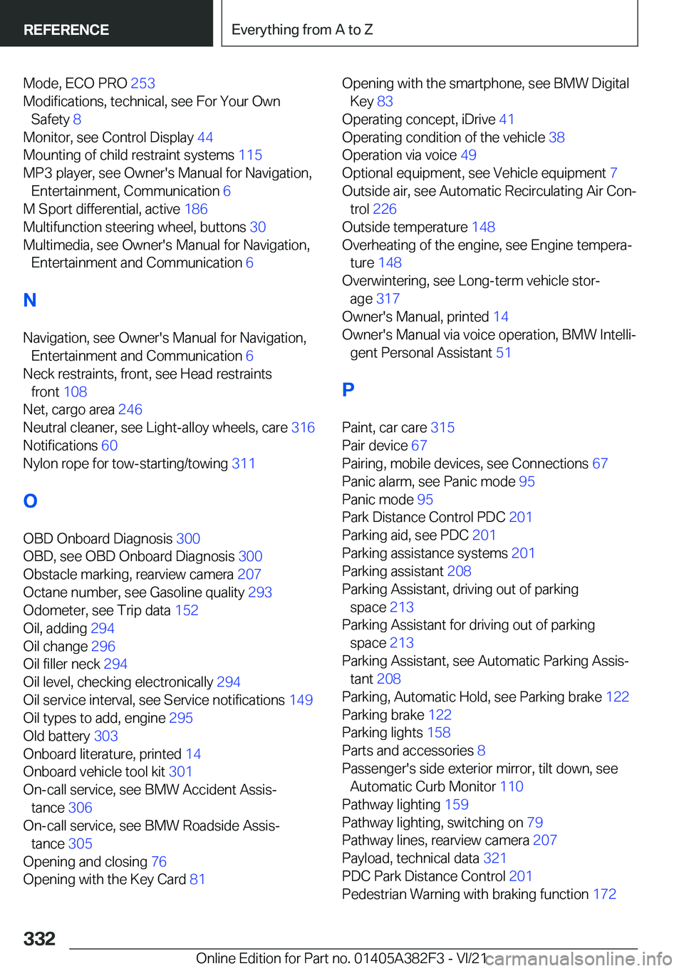 BMW Z4 2022  Owners Manual �M�o�d�e�,��E�C�O��P�R�O��2�5�3�
�M�o�d�i�f�i�c�a�t�i�o�n�s�,��t�e�c�h�n�i�c�a�l�,��s�e�e��F�o�r��Y�o�u�r��O�w�n �S�a�f�e�t�y� �8�
�M�o�n�i�t�o�r�,��s�e�e��C�o�n�t�r�o�l��D�i�s�p�l�a�y�