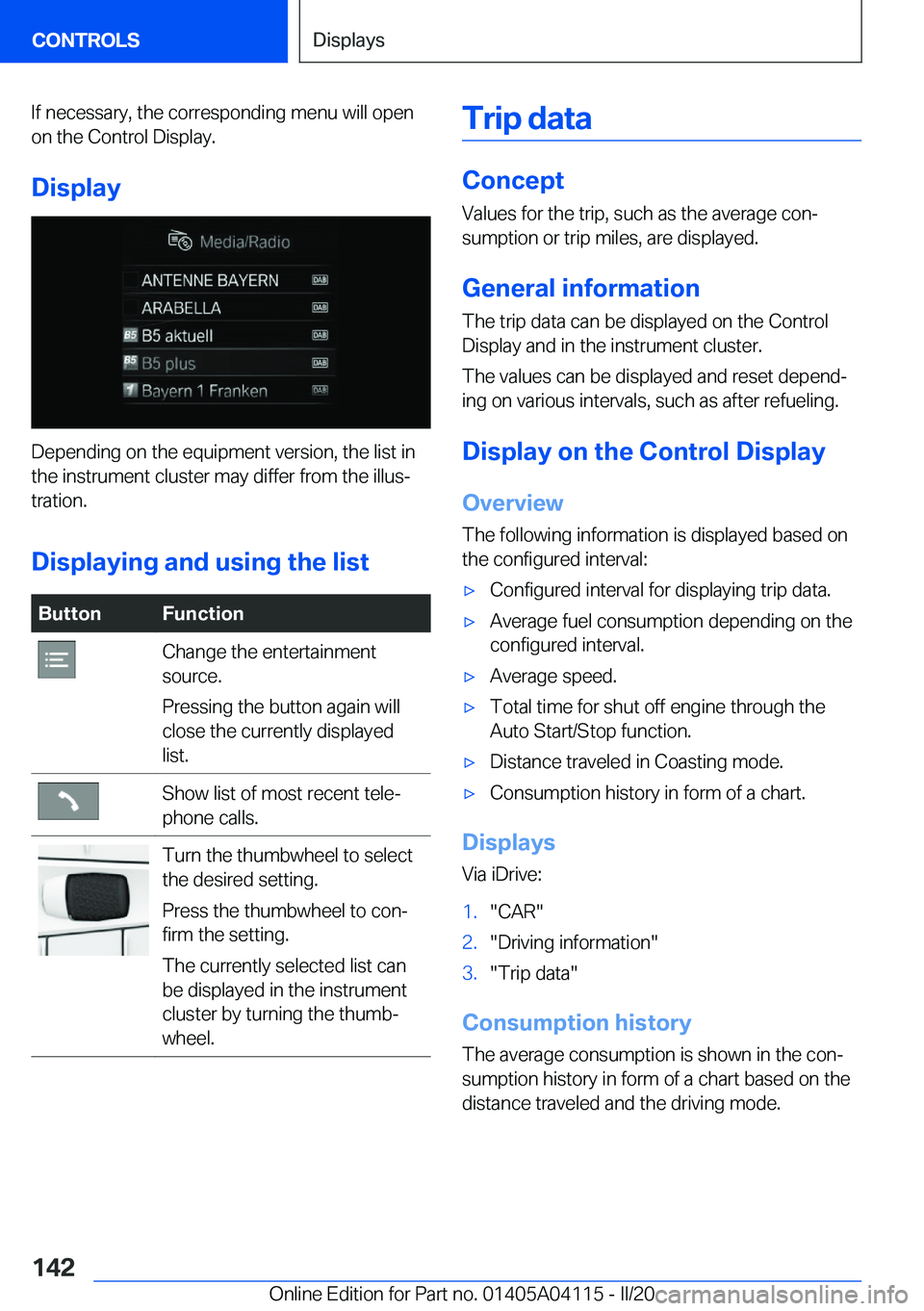 BMW Z4 2020  Owners Manual �I�f��n�e�c�e�s�s�a�r�y�,��t�h�e��c�o�r�r�e�s�p�o�n�d�i�n�g��m�e�n�u��w�i�l�l��o�p�e�n�o�n��t�h�e��C�o�n�t�r�o�l��D�i�s�p�l�a�y�.
�D�i�s�p�l�a�y
�D�e�p�e�n�d�i�n�g��o�n��t�h�e��e�q�u�i�p�m
