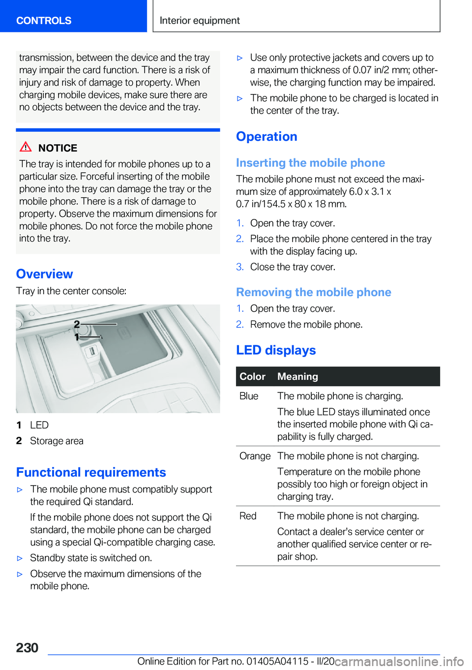 BMW Z4 2020  Owners Manual �t�r�a�n�s�m�i�s�s�i�o�n�,��b�e�t�w�e�e�n��t�h�e��d�e�v�i�c�e��a�n�d��t�h�e��t�r�a�y�m�a�y��i�m�p�a�i�r��t�h�e��c�a�r�d��f�u�n�c�t�i�o�n�.��T�h�e�r�e��i�s��a��r�i�s�k��o�f
�i�n�j�u�r�y�