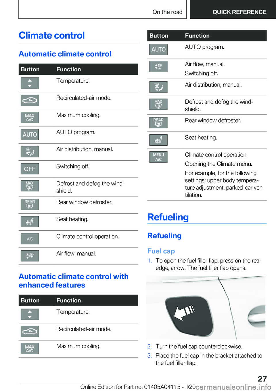 BMW Z4 2020 Owners Manual �C�l�i�m�a�t�e��c�o�n�t�r�o�l
�A�u�t�o�m�a�t�i�c��c�l�i�m�a�t�e��c�o�n�t�r�o�l
�B�u�t�t�o�n�F�u�n�c�t�i�o�n�T�e�m�p�e�r�a�t�u�r�e�.�R�e�c�i�r�c�u�l�a�t�e�d�-�a�i�r��m�o�d�e�.�M�a�x�i�m�u�m��c�o�o