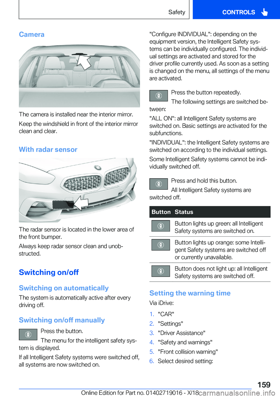 BMW Z4 2019  Owners Manual �C�a�m�e�r�a
�T�h�e��c�a�m�e�r�a��i�s��i�n�s�t�a�l�l�e�d��n�e�a�r��t�h�e��i�n�t�e�r�i�o�r��m�i�r�r�o�r�.
�K�e�e�p��t�h�e��w�i�n�d�s�h�i�e�l�d��i�n��f�r�o�n�t��o�f��t�h�e��i�n�t�e�r�i�o�r