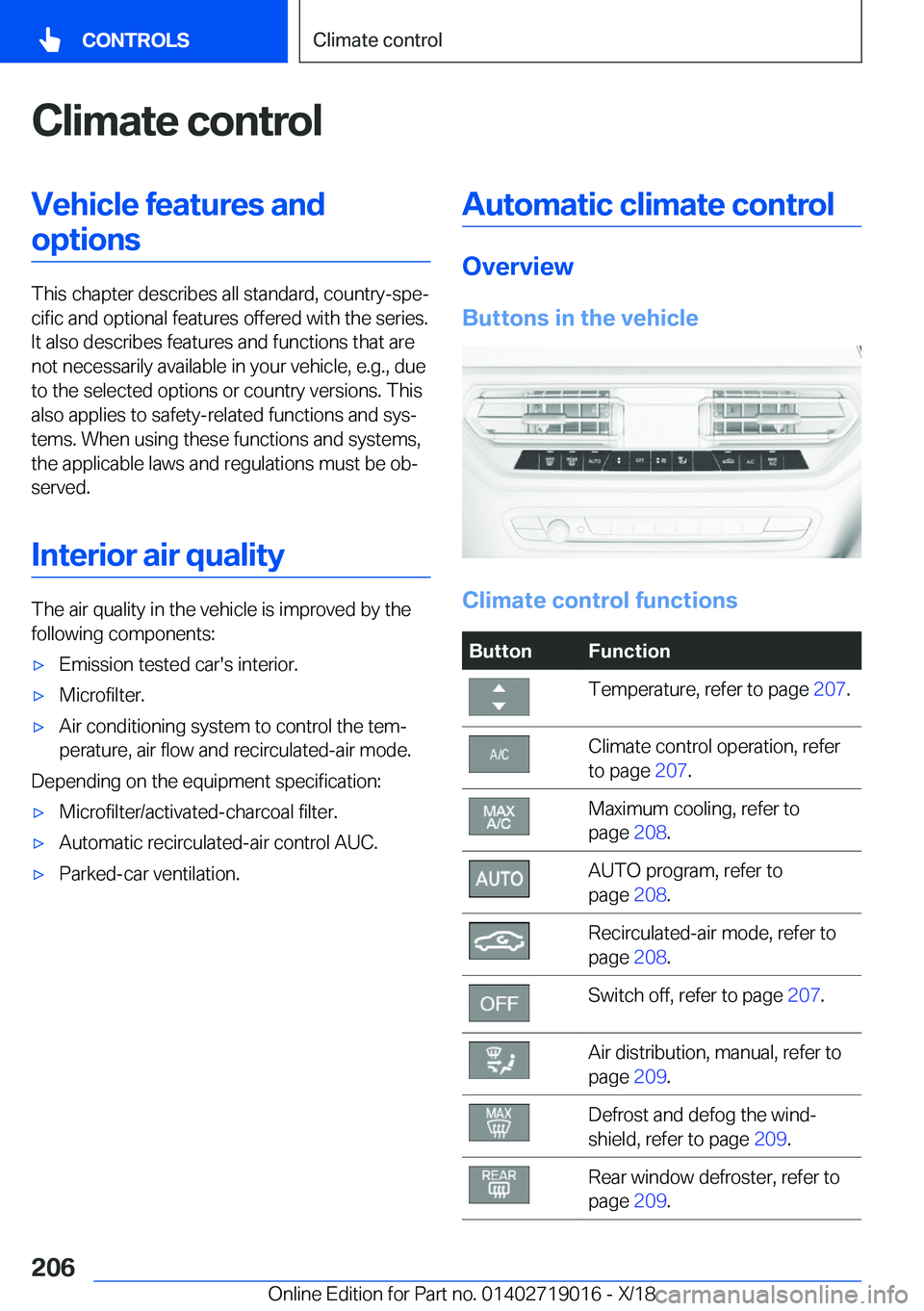 BMW Z4 2019  Owners Manual �C�l�i�m�a�t�e��c�o�n�t�r�o�l�V�e�h�i�c�l�e��f�e�a�t�u�r�e�s��a�n�d�o�p�t�i�o�n�s
�T�h�i�s��c�h�a�p�t�e�r��d�e�s�c�r�i�b�e�s��a�l�l��s�t�a�n�d�a�r�d�,��c�o�u�n�t�r�y�-�s�p�ej�c�i�f�i�c��a�n�