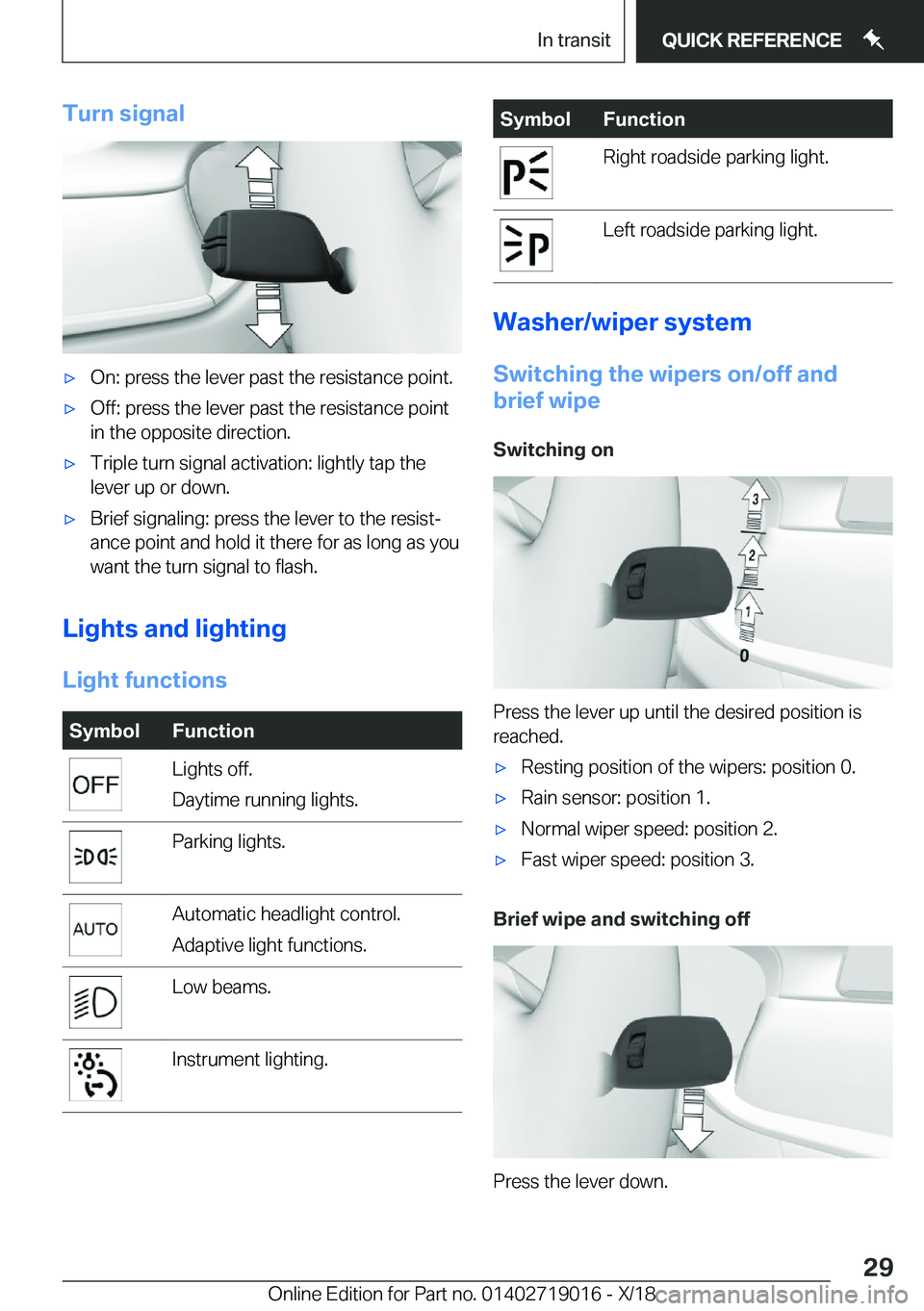 BMW Z4 2019 Owners Manual �T�u�r�n��s�i�g�n�a�l'x�O�n�:��p�r�e�s�s��t�h�e��l�e�v�e�r��p�a�s�t��t�h�e��r�e�s�i�s�t�a�n�c�e��p�o�i�n�t�.'x�O�f�f�:��p�r�e�s�s��t�h�e��l�e�v�e�r��p�a�s�t��t�h�e��r�e�s�i�s�t�a