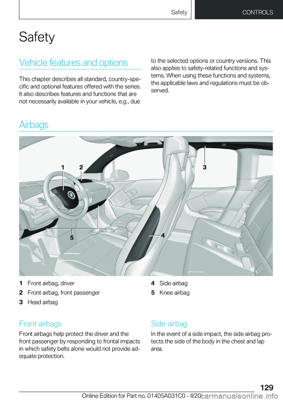 BMW I3 2020  Owners Manual �S�a�f�e�t�y�V�e�h�i�c�l�e��f�e�a�t�u�r�e�s��a�n�d��o�p�t�i�o�n�s
�T�h�i�s��c�h�a�p�t�e�r��d�e�s�c�r�i�b�e�s��a�l�l��s�t�a�n�d�a�r�d�,��c�o�u�n�t�r�y�-�s�p�e#j
�c�i�f�i�c��a�n�d��o�p�t�i�o�n