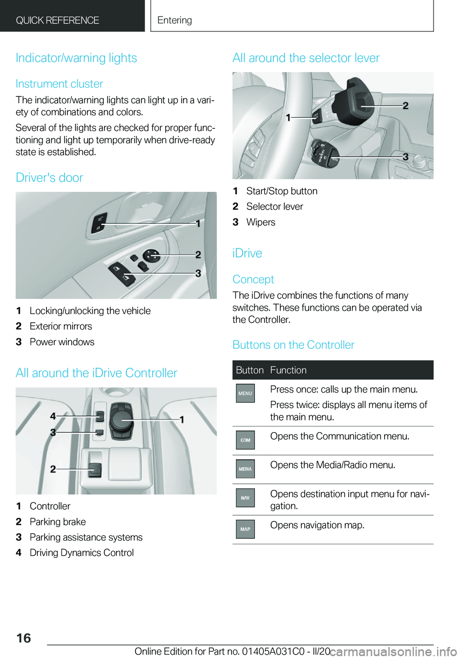BMW I3 2020 User Guide �I�n�d�i�c�a�t�o�r�/�w�a�r�n�i�n�g��l�i�g�h�t�s
�I�n�s�t�r�u�m�e�n�t��c�l�u�s�t�e�r �T�h�e��i�n�d�i�c�a�t�o�r�/�w�a�r�n�i�n�g��l�i�g�h�t�s��c�a�n��l�i�g�h�t��u�p��i�n��a��v�a�r�i#j
�e�t�y��