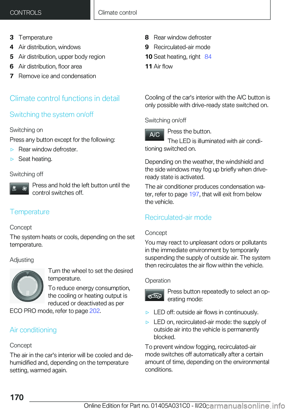BMW I3 2020  Owners Manual �3�T�e�m�p�e�r�a�t�u�r�e�4�A�i�r��d�i�s�t�r�i�b�u�t�i�o�n�,��w�i�n�d�o�w�s�5�A�i�r��d�i�s�t�r�i�b�u�t�i�o�n�,��u�p�p�e�r��b�o�d�y��r�e�g�i�o�n�6�A�i�r��d�i�s�t�r�i�b�u�t�i�o�n�,��f�l�o�o�r��a