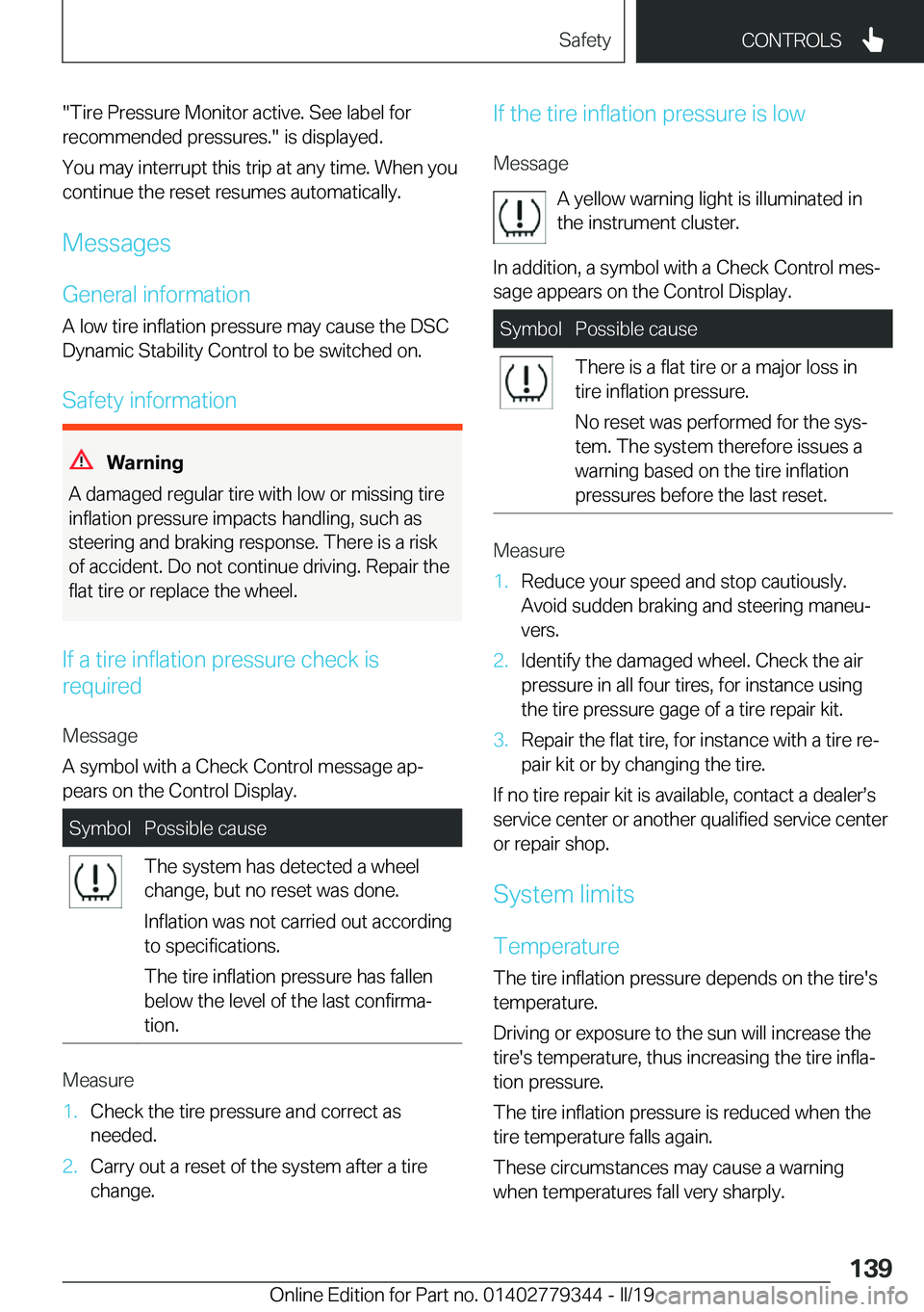 BMW I3 2019  Owners Manual ��T�i�r�e��P�r�e�s�s�u�r�e��M�o�n�i�t�o�r��a�c�t�i�v�e�.��S�e�e��l�a�b�e�l��f�o�r
�r�e�c�o�m�m�e�n�d�e�d��p�r�e�s�s�u�r�e�s�.���i�s��d�i�s�p�l�a�y�e�d�.
�Y�o�u��m�a�y��i�n�t�e�r�r�u�p�t�