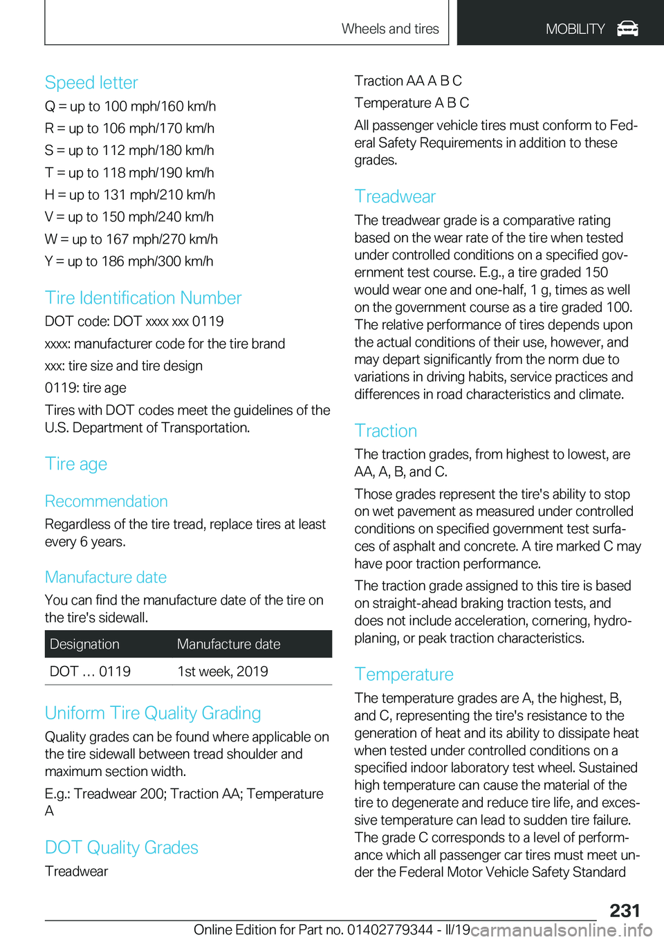 BMW I3 2019  Owners Manual �S�p�e�e�d��l�e�t�t�e�r
�Q����u�p��t�o��1�0�0��m�p�h�/�1�6�0��k�m�/�h
�R����u�p��t�o��1�0�6��m�p�h�/�1�7�0��k�m�/�h
�S����u�p��t�o��1�1�2��m�p�h�/�1�8�0��k�m�/�h
�T����u�p��t
