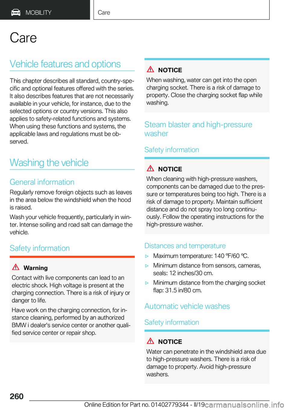 BMW I3 2019  Owners Manual �C�a�r�e�V�e�h�i�c�l�e��f�e�a�t�u�r�e�s��a�n�d��o�p�t�i�o�n�s
�T�h�i�s��c�h�a�p�t�e�r��d�e�s�c�r�i�b�e�s��a�l�l��s�t�a�n�d�a�r�d�,��c�o�u�n�t�r�y�-�s�p�ej
�c�i�f�i�c��a�n�d��o�p�t�i�o�n�a�l