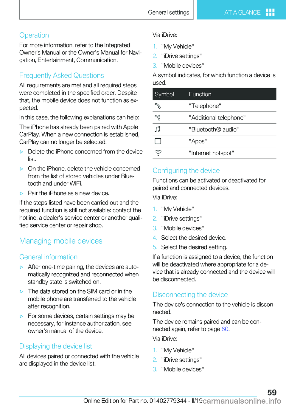 BMW I3 2019 Workshop Manual �O�p�e�r�a�t�i�o�n�F�o�r��m�o�r�e��i�n�f�o�r�m�a�t�i�o�n�,��r�e�f�e�r��t�o��t�h�e��I�n�t�e�g�r�a�t�e�d
�O�w�n�e�r�'�s��M�a�n�u�a�l��o�r��t�h�e��O�w�n�e�r�'�s��M�a�n�u�a�l��f�o�r��