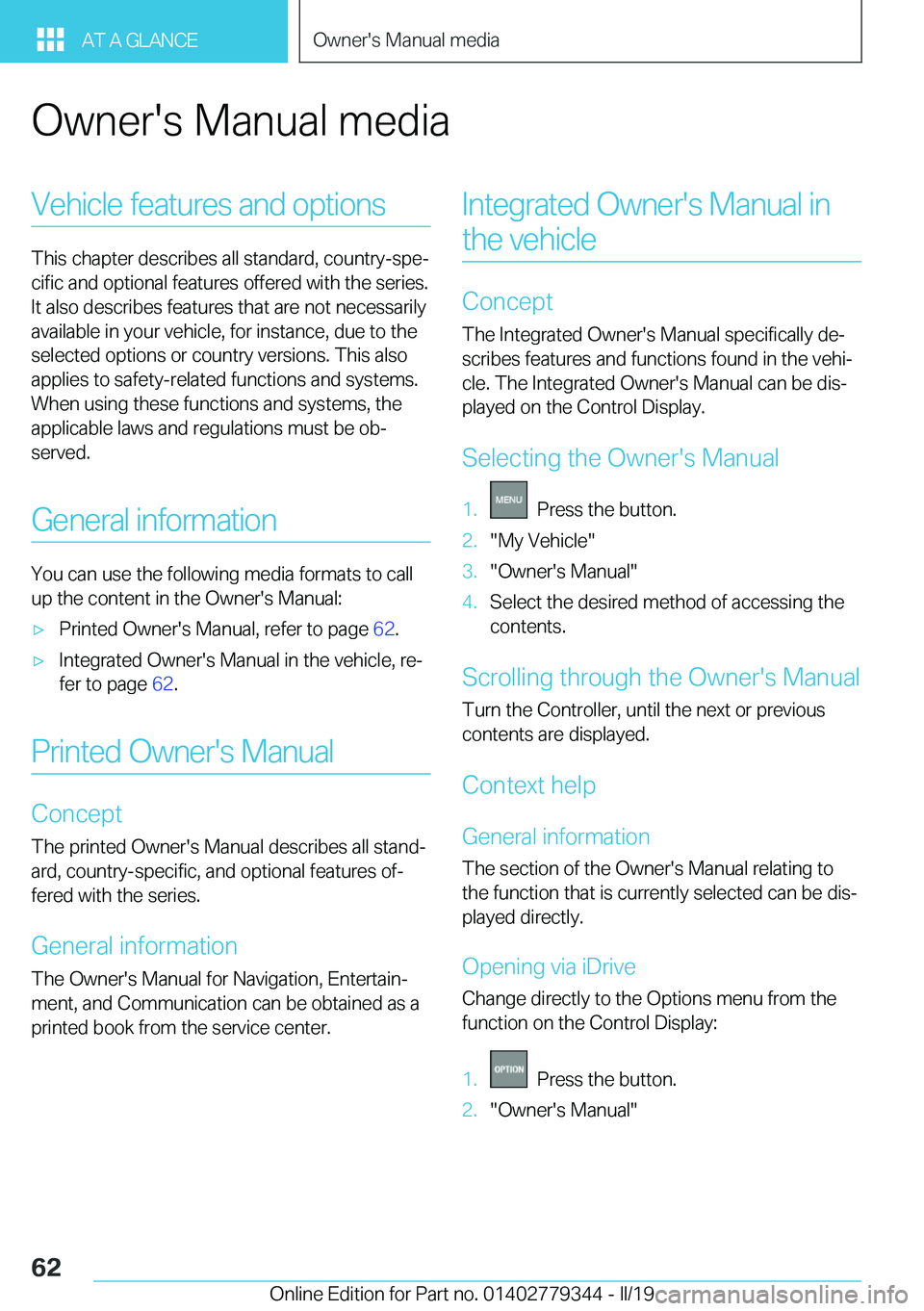 BMW I3 2019 Repair Manual �O�w�n�e�r�'�s��M�a�n�u�a�l��m�e�d�i�a�V�e�h�i�c�l�e��f�e�a�t�u�r�e�s��a�n�d��o�p�t�i�o�n�s
�T�h�i�s��c�h�a�p�t�e�r��d�e�s�c�r�i�b�e�s��a�l�l��s�t�a�n�d�a�r�d�,��c�o�u�n�t�r�y�-�s�p�ej
