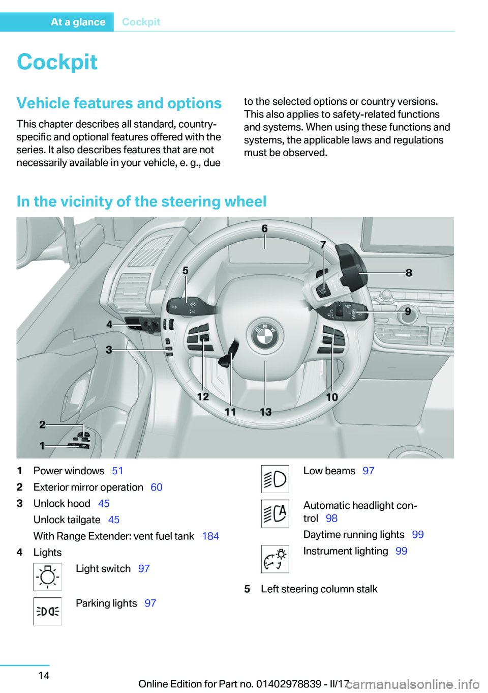 BMW I3 2017 User Guide �C�o�c�k�p�i�t�V�e�h�i�c�l�e��f�e�a�t�u�r�e�s��a�n�d��o�p�t�i�o�n�s
�T�h�i�s� �c�h�a�p�t�e�r� �d�e�s�c�r�i�b�e�s� �a�l�l� �s�t�a�n�d�a�r�d�,� �c�o�u�n�t�r�y�- �s�p�e�c�i�f�i�c� �a�n�d� �o�p�t�i�o�n