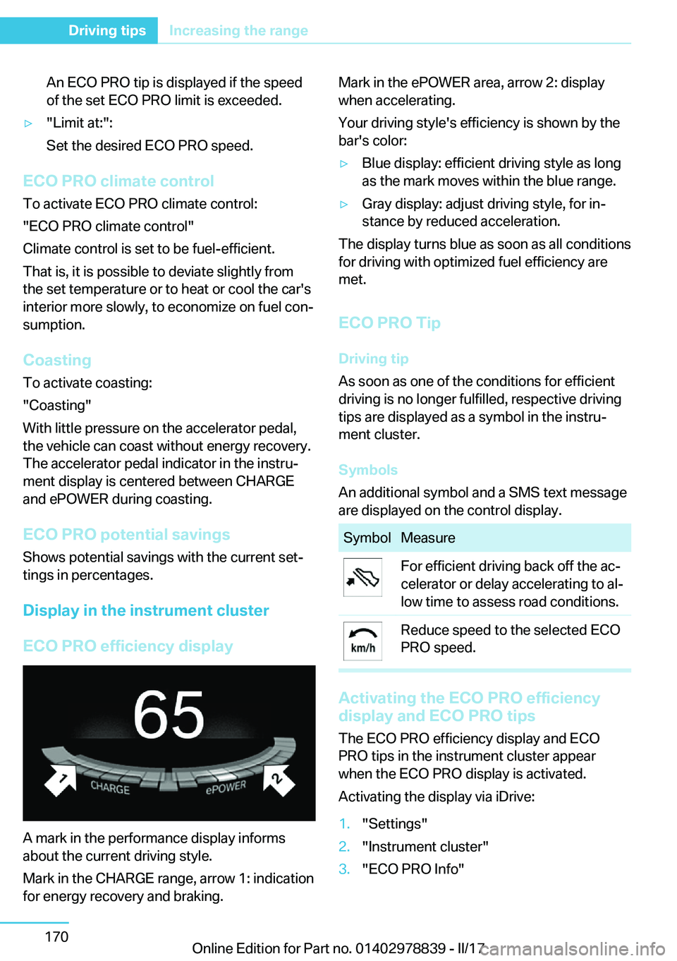 BMW I3 2017  Owners Manual �A�n� �E�C�O� �P�R�O� �t�i�p� �i�s� �d�i�s�p�l�a�y�e�d� �i�f� �t�h�e� �s�p�e�e�d�o�f� �t�h�e� �s�e�t� �E�C�O� �P�R�O� �l�i�m�i�t� �i�s� �e�x�c�e�e�d�e�d�.'y�"�L�i�m�i�t� �a�t�:�"�:
�S�e�t�