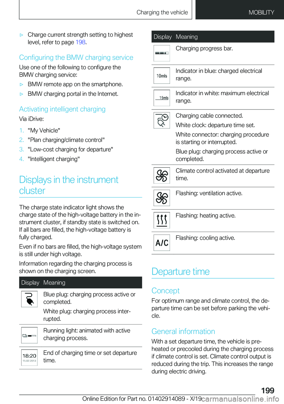 BMW I8 2020  Owners Manual 'x�C�h�a�r�g�e��c�u�r�r�e�n�t��s�t�r�e�n�g�t�h��s�e�t�t�i�n�g��t�o��h�i�g�h�e�s�t�l�e�v�e�l�,��r�e�f�e�r��t�o��p�a�g�e� �1�9�8�.
�C�o�n�f�i�g�u�r�i�n�g��t�h�e��B�M�W��c�h�a�r�g�i�n�g�