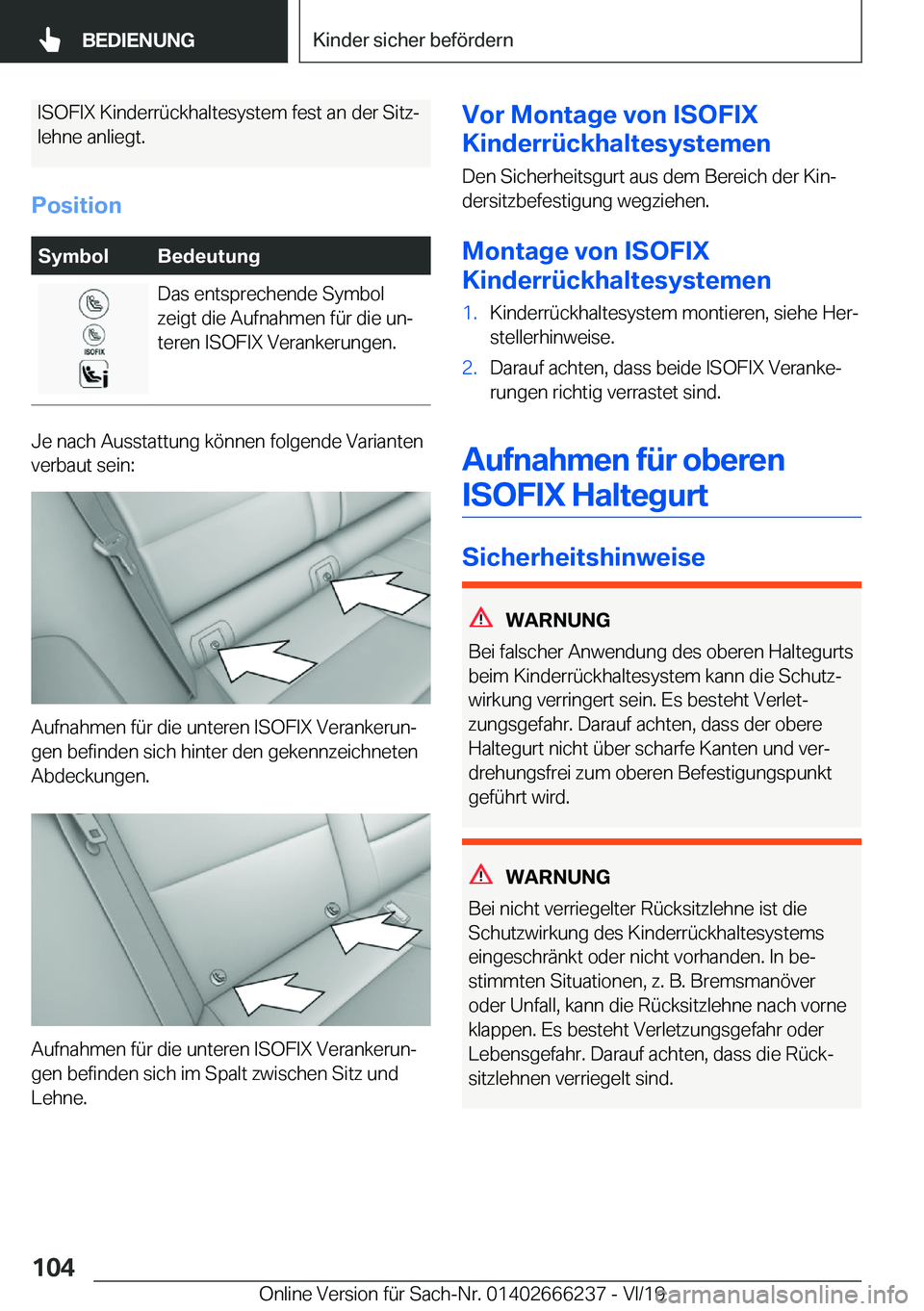 BMW 2 SERIES COUPE 2020  Betriebsanleitungen (in German) �I�S�O�F�I�X��K�i�n�d�e�r�r�