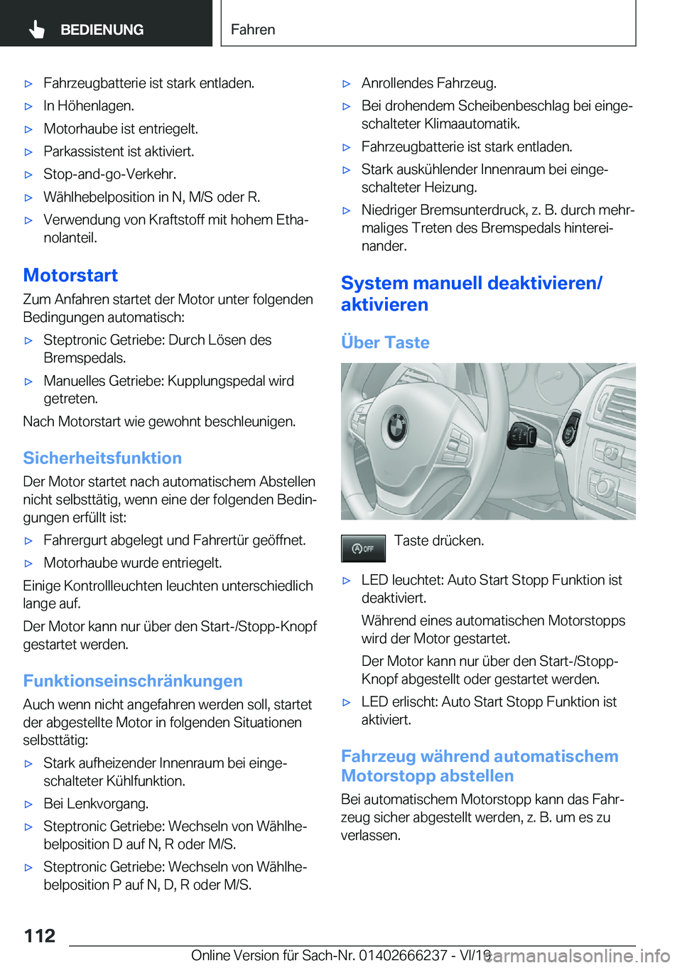 BMW 2 SERIES COUPE 2020  Betriebsanleitungen (in German) x�F�a�h�r�z�e�u�g�b�a�t�t�e�r�i�e��i�s�t��s�t�a�r�k��e�n�t�l�a�d�e�n�.x�I�n��H�