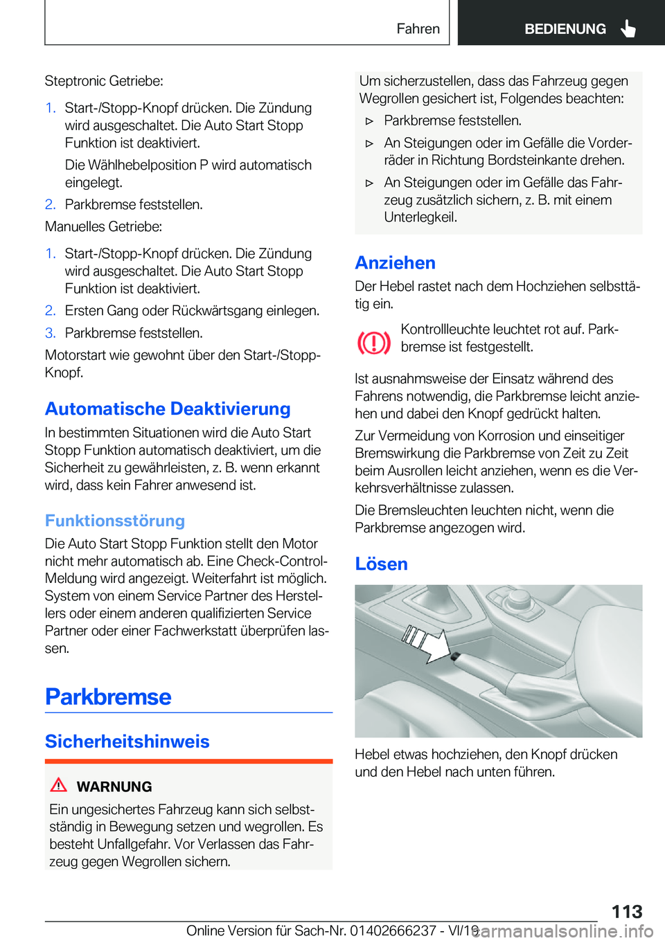 BMW 2 SERIES COUPE 2020  Betriebsanleitungen (in German) �S�t�e�p�t�r�o�n�i�c��G�e�t�r�i�e�b�e�:�1�.�S�t�a�r�t�-�/�S�t�o�p�p�-�K�n�o�p�f��d�r�