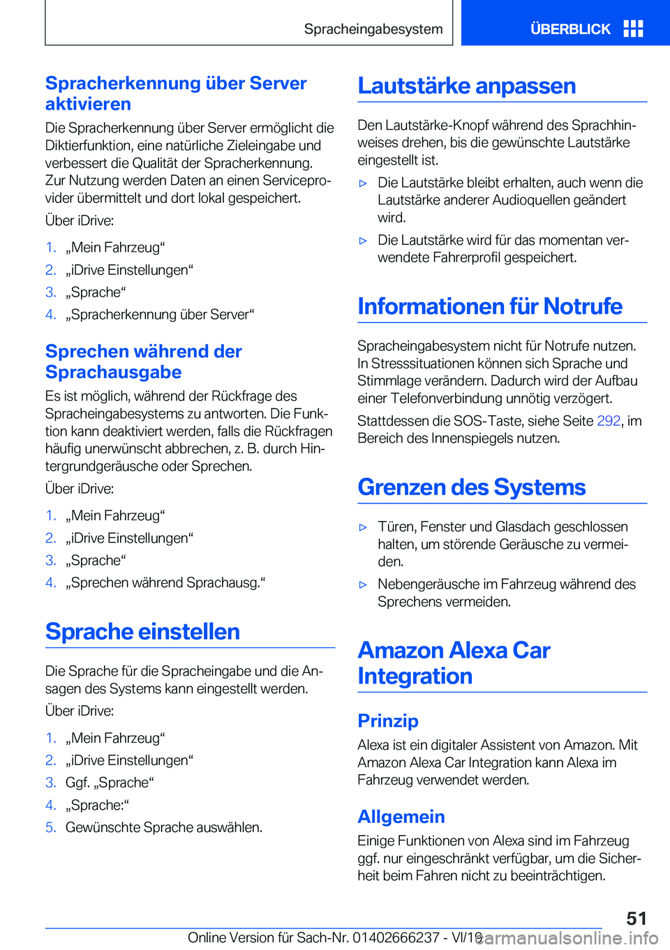 BMW 2 SERIES COUPE 2020  Betriebsanleitungen (in German) �S�p�r�a�c�h�e�r�k�e�n�n�u�n�g��