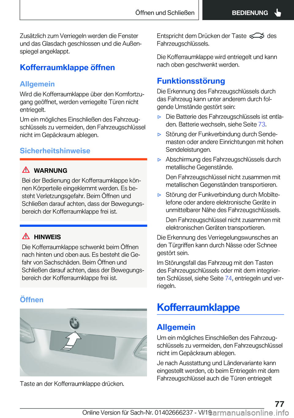 BMW 2 SERIES COUPE 2020  Betriebsanleitungen (in German) �Z�u�s�