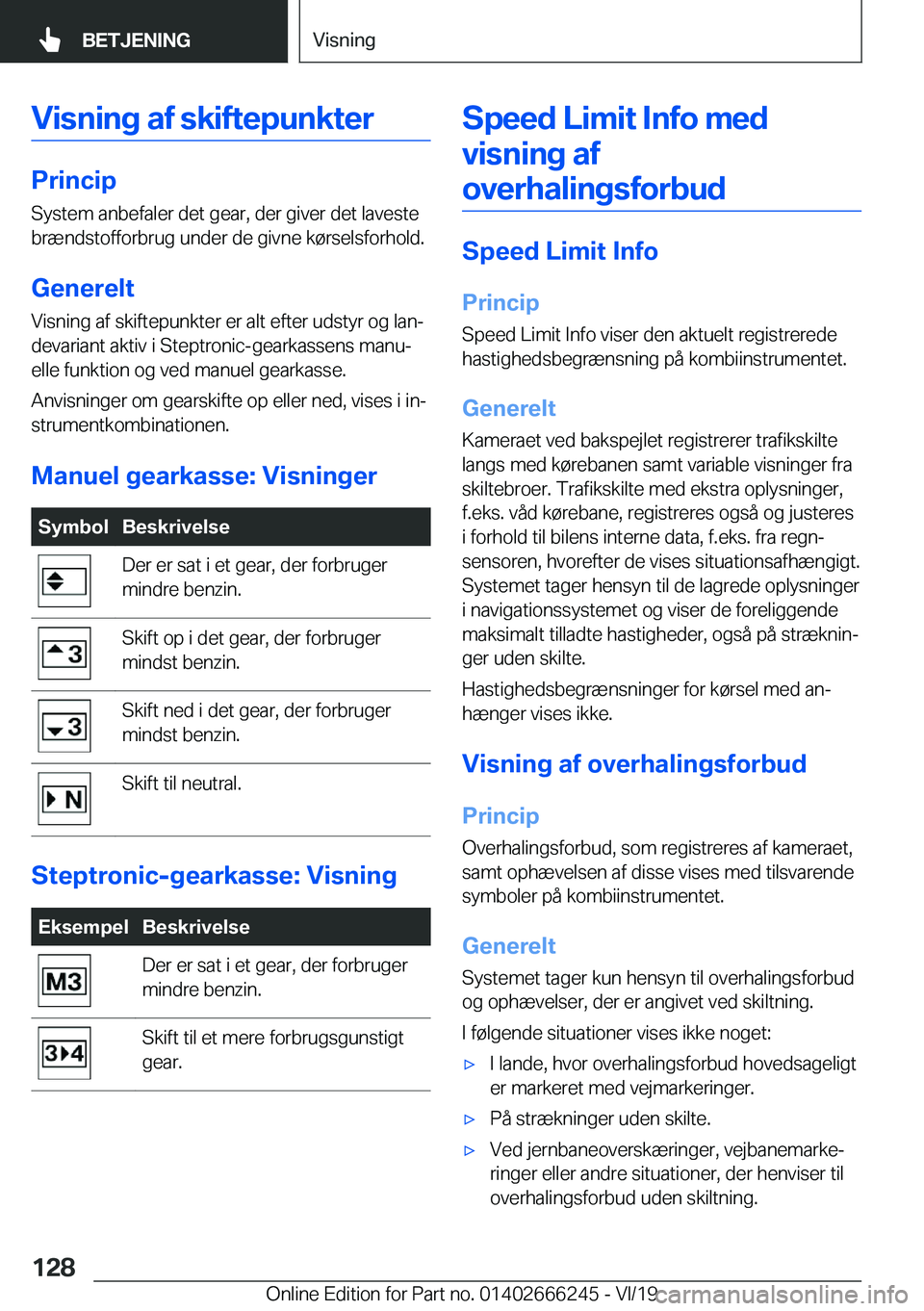 BMW 2 SERIES COUPE 2020  InstruktionsbØger (in Danish) �V�i�s�n�i�n�g��a�f��s�k�i�f�t�e�p�u�n�k�t�e�r
�P�r�i�n�c�i�p
�S�y�s�t�e�m��a�n�b�e�f�a�l�e�r��d�e�t��g�e�a�r�,��d�e�r��g�i�v�e�r��d�e�t��l�a�v�e�s�t�e �b�r�æ�n�d�s�t�o�f�f�o�r�b�r�u�g��u�n