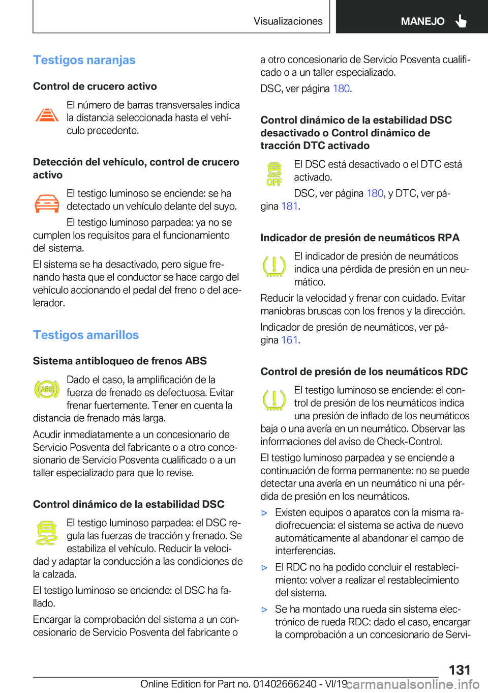 BMW 2 SERIES COUPE 2020  Manuales de Empleo (in Spanish) �T�e�s�t�i�g�o�s��n�a�r�a�n�j�a�s�C�o�n�t�r�o�l��d�e��c�r�u�c�e�r�o��a�c�t�i�v�o �E�l��n�