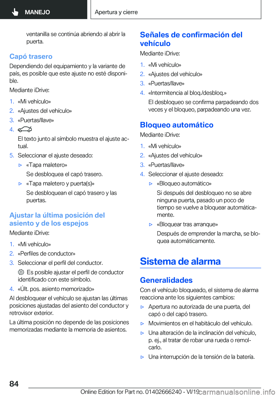 BMW 2 SERIES COUPE 2020  Manuales de Empleo (in Spanish) �v�e�n�t�a�n�i�l�l�a��s�e��c�o�n�t�i�n�